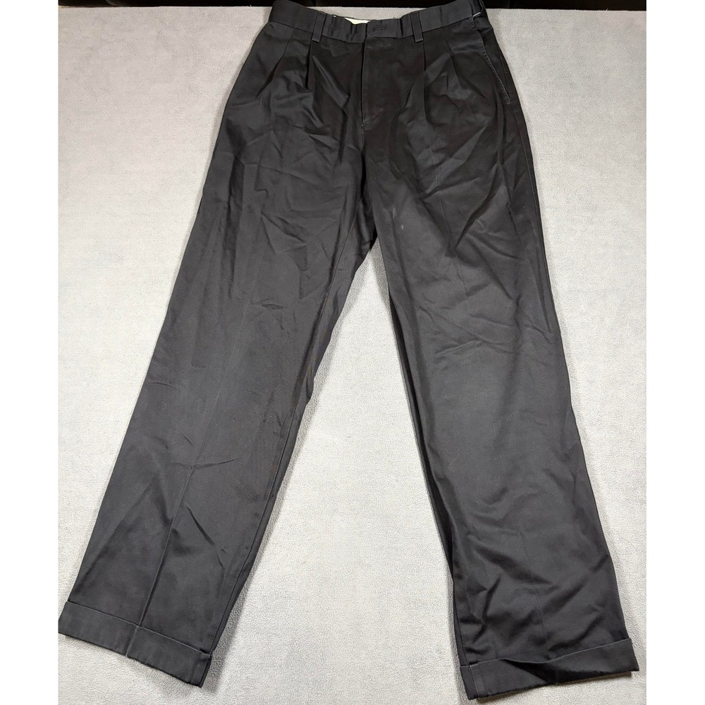 Savane Motion Pants Mens 34x32 Black Pleated Cotton Chino Trousers